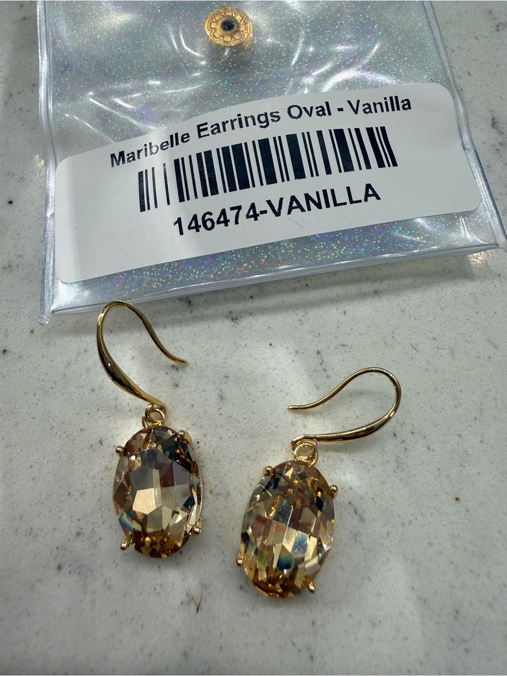 By Alexa Rae Vanilla Oval Crystal Drop Earrings - Gold